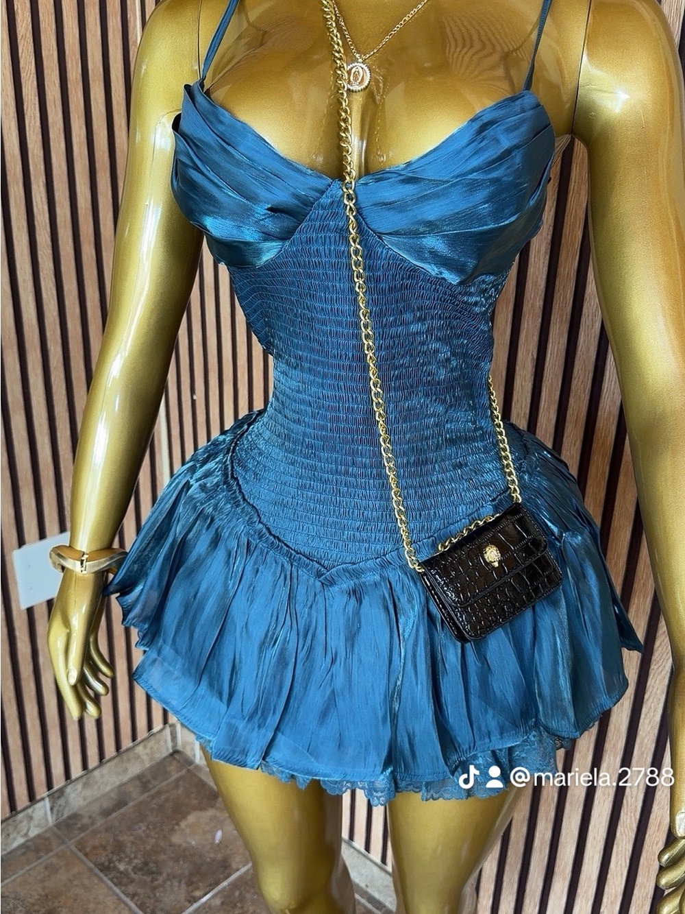 Fashion Nova Teal Satin Smocked Mini Dress